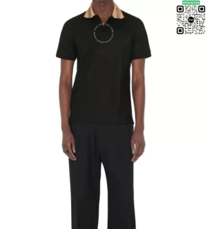 Áo polo Burberry mầu đen cổ kẻ vàng sợi gai hàng hiệu