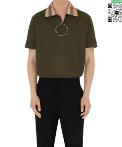Áo Polo Burberry nam cao cấp chính hãng mầu xanh rêu sợi gai
