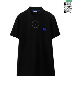 Áo Polo Burberry nam màu đen cá tính logo ngựa sợi cotton gai