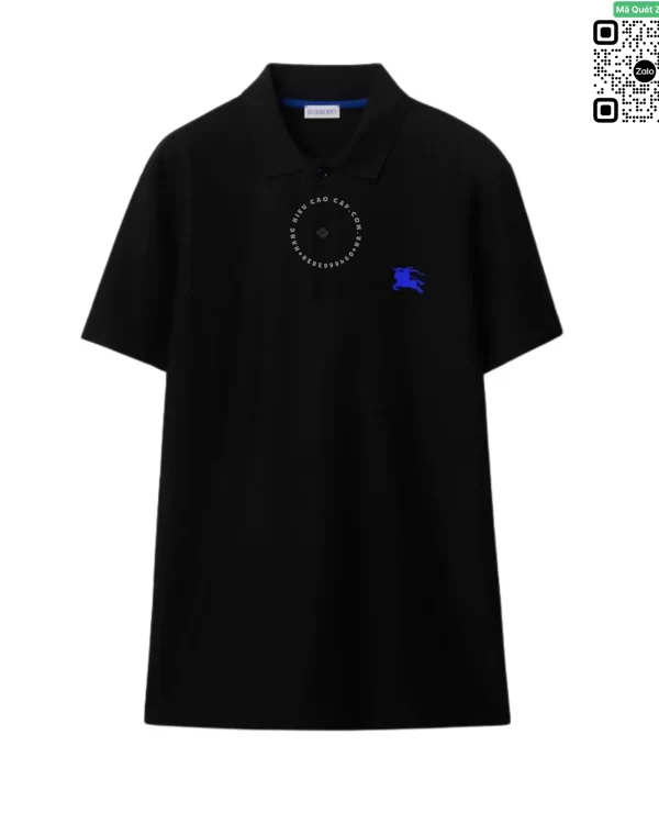 Áo Polo Burberry nam màu đen cá tính logo ngựa sợi cotton gai