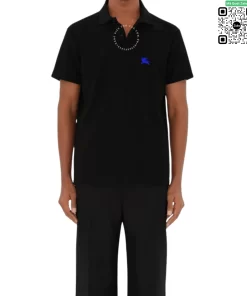 Áo Polo Burberry nam màu đen cá tính logo ngựa sợi cotton gai