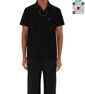 Áo Polo Burberry nam màu đen cá tính logo ngựa sợi cotton gai