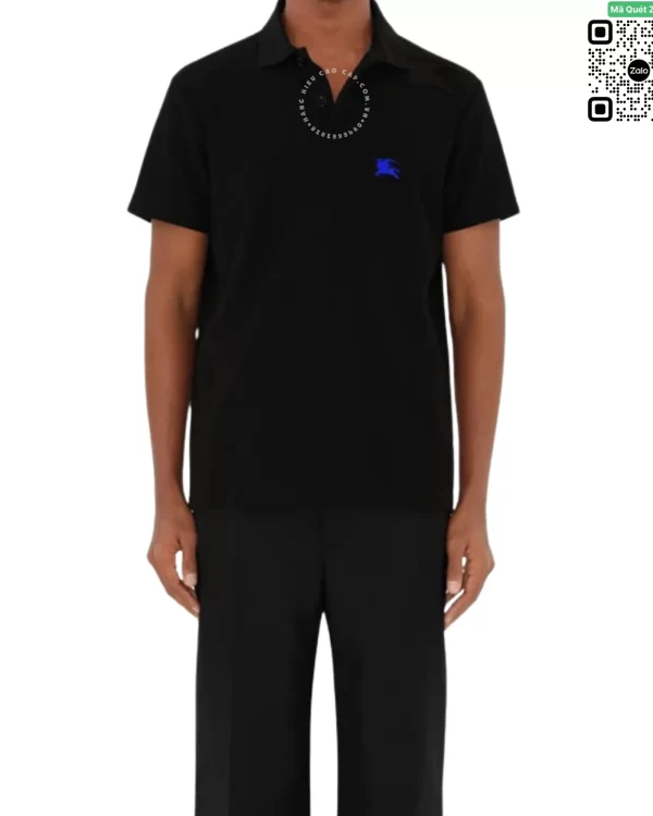 Áo Polo Burberry nam màu đen cá tính logo ngựa sợi cotton gai