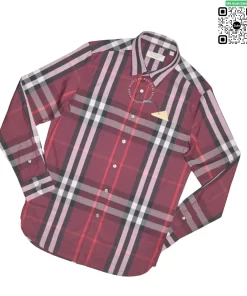 Áo sơ mi Burberry dài tay mầu mận kẻ cân hàng chính hãng