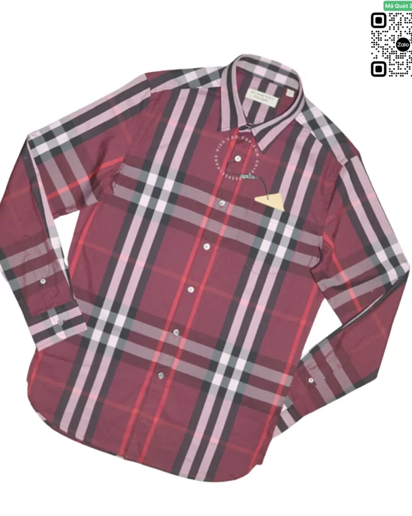 Áo sơ mi Burberry dài tay mầu mận kẻ cân hàng chính hãng
