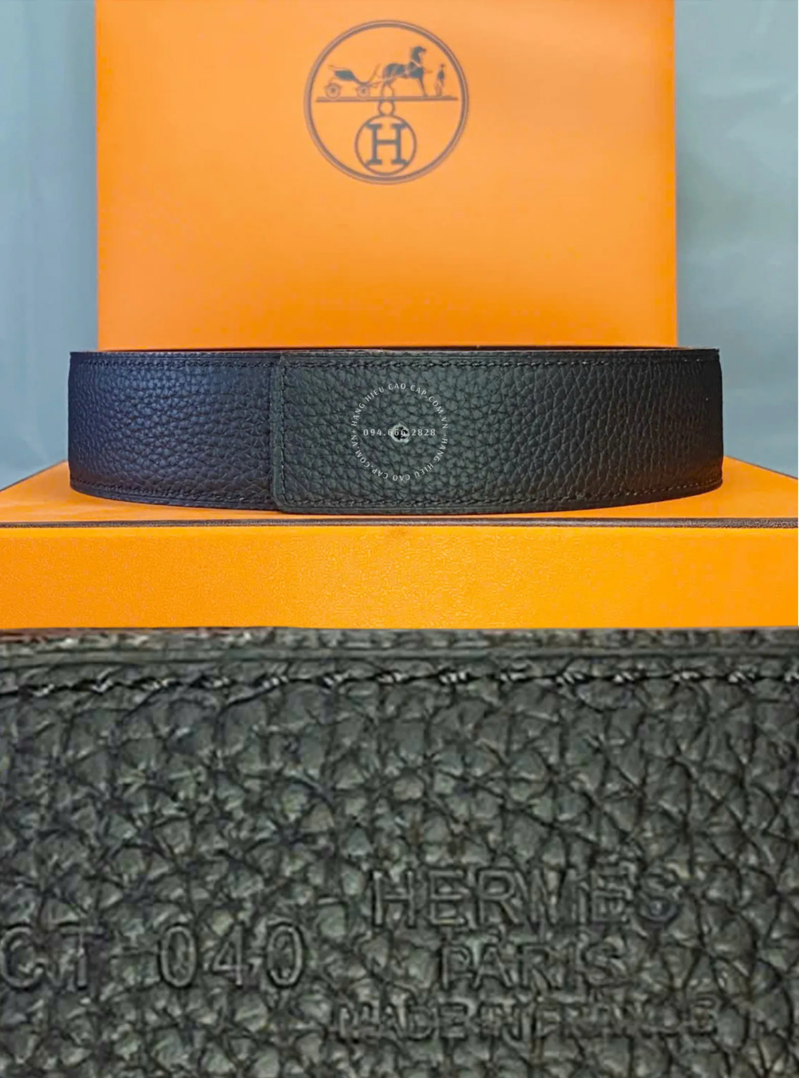 Dây lưng da Hermès mầu đen nhám DHM1
