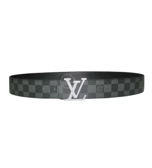 Dây lưng đính đá Louis Vuitton mặt trắng dây caro đen hàng hiệu