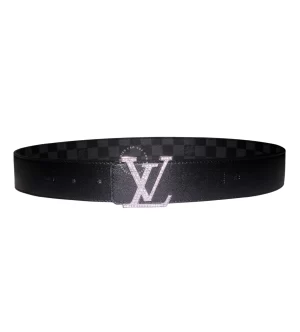 Dây lưng đính đá Louis Vuitton mặt trắng dây caro đen hàng hiệu