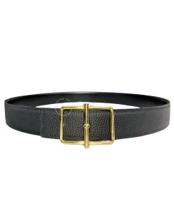 Dây lưng Hermès H chính hãng mặt vàng hình chữ nhật.