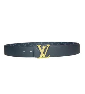 Dây lưng Louis Vuitton nam chính hãng lv mặt vàng dây mầu đen hoa trắng