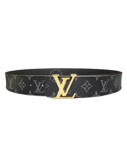 Dây lưng Louis Vuitton nam chính hãng lv mặt vàng dây mầu đen hoa trắng