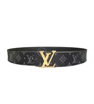 Dây lưng Louis Vuitton nam chính hãng lv mặt vàng dây mầu đen hoa trắng
