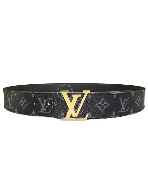 Dây lưng Louis Vuitton nam chính hãng lv mặt vàng dây mầu đen hoa trắng