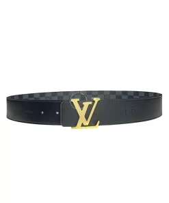 Dây lưng LV mặt khóa vàng Louis Vuitton dây caro đen hàng hiệu