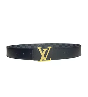 Dây lưng LV mặt khóa vàng Louis Vuitton dây caro đen hàng hiệu