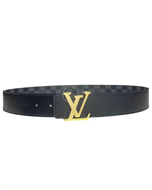 Dây lưng LV mặt khóa vàng Louis Vuitton dây caro đen hàng hiệu