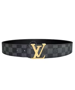 Dây lưng LV mặt khóa vàng Louis Vuitton dây caro đen hàng hiệu