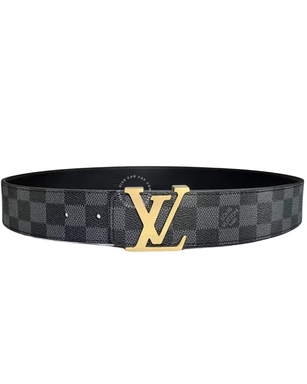 Dây lưng LV mặt khóa vàng Louis Vuitton dây caro đen hàng hiệu