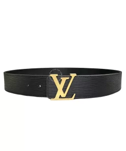 Dây nịt Louis Vuitton hàng hiệu LV khoá mầu vàng đây đen gợn sóng