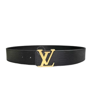 Dây nịt Louis Vuitton hàng hiệu LV khoá mầu vàng đây đen gợn sóng