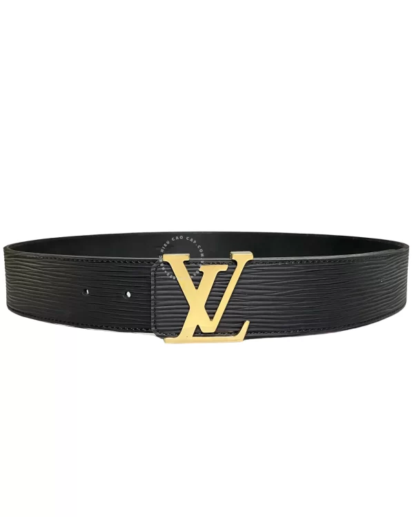 Dây nịt Louis Vuitton hàng hiệu LV khoá mầu vàng đây đen gợn sóng