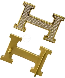 Mặt thắt lưng Hermès mặt vàng đính đá mặt trước và sau HMV5