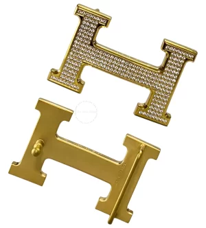 Mặt thắt lưng Hermès mặt vàng đính đá mặt trước và sau HMV5