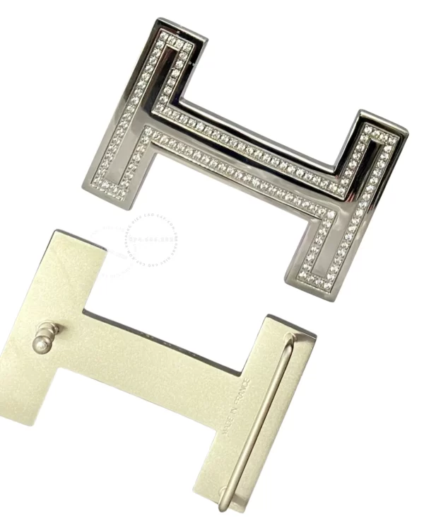 Mặt thắt lưng Hermès mầu trắng đính đá hàng hiệu cao cấp