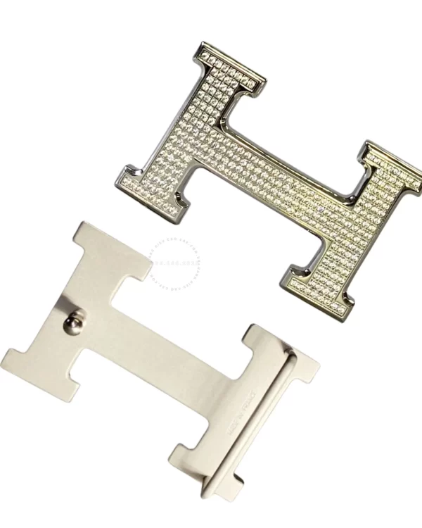 Mặt thắt lưng Hermès nam mầu trắng mặt đính đá hàng hiệu HMT5