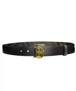 Thắt lưng Burberry nam chính hãng mặt khoá mầu vàng TB dây đen