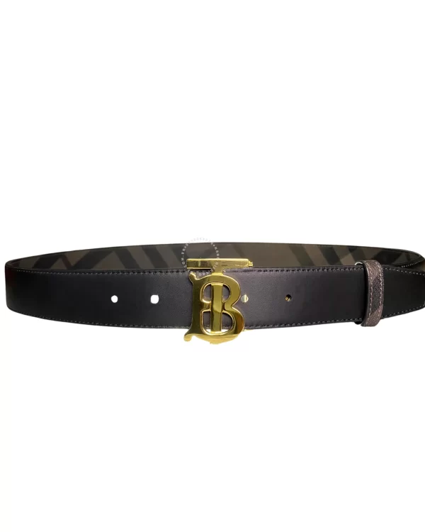 Thắt lưng Burberry nam chính hãng mặt khoá mầu vàng TB dây đen