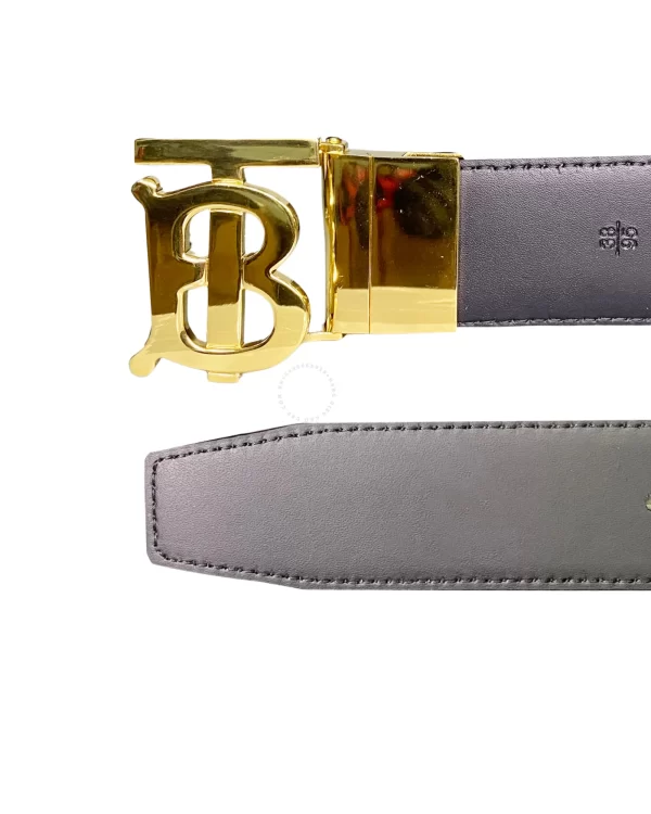 Thắt lưng Burberry nam chính hãng mặt khoá mầu vàng TB dây đen