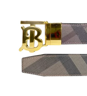 Thắt Lưng Burberry da cao cấp dây mầu ghi kẻ caro mặt vàng