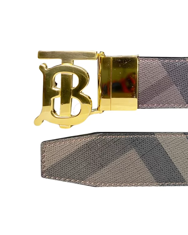 Thắt Lưng Burberry da cao cấp dây mầu ghi kẻ caro mặt vàng