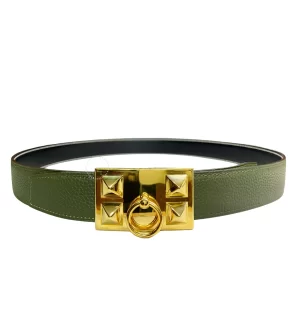 Thắt lưng Hermès mũi trâu hàng hiệu mặt mạ vàng 24k HM-V10