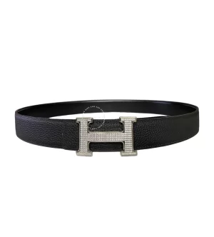 Thắt lưng Hermès nam mầu trắng mặt đính đá hàng hiệu HMT5
