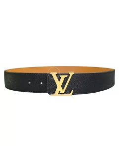 Thắt lưng Louis Vuitton da thật LV khoá mầu vàng dây taga mầu đen cam