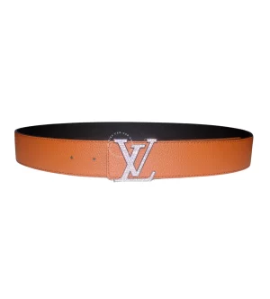 Thắt lưng Louis Vuitton đính đá dây taga đeo hai mặt đen cam