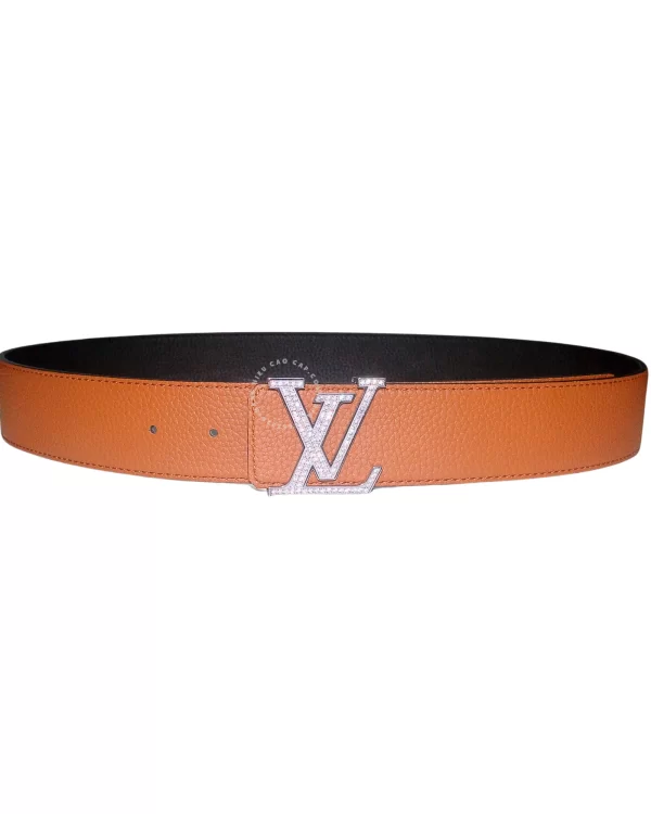 Thắt lưng Louis Vuitton đính đá dây taga đeo hai mặt đen cam