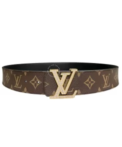 Thắt lưng Louis Vuitton fullbox mặt đính đá dây nâu hoa vàng