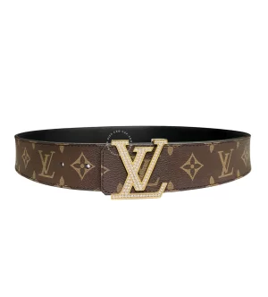 Thắt lưng Louis Vuitton fullbox mặt đính đá dây nâu hoa vàng