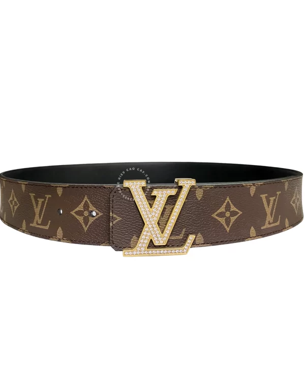 Thắt lưng Louis Vuitton fullbox mặt đính đá dây nâu hoa vàng