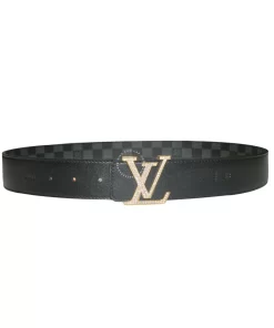 Thắt lưng Louis Vuitton khóa vàng đính đá dây đen caro hàng hiệu