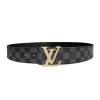 Thắt lưng Louis Vuitton khóa vàng đính đá dây đen caro hàng hiệu