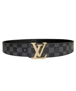 Thắt lưng Louis Vuitton khóa vàng đính đá dây đen caro hàng hiệu