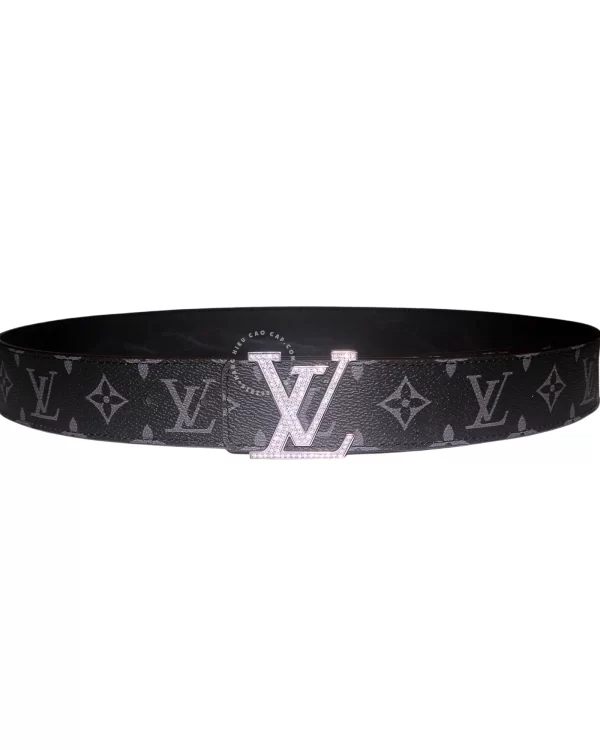 Thắt lưng LV đính đá Louis vuitton mặt trắng dây đen hoa trắng