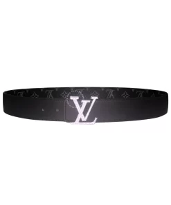 Thắt lưng LV đính đá Louis vuitton mặt trắng dây đen hoa trắng