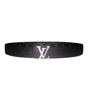 Thắt lưng LV đính đá Louis vuitton mặt trắng dây đen hoa trắng
