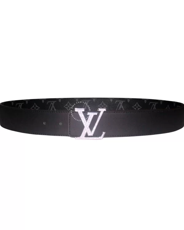 Thắt lưng LV đính đá Louis vuitton mặt trắng dây đen hoa trắng