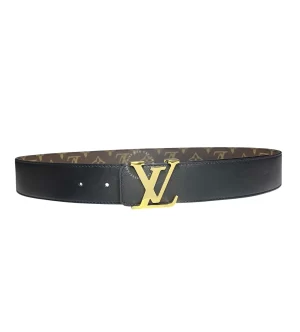Thắt lưng LV nam cao cấp Louis Vuitton khoá mầu vàng dây hoa nâu